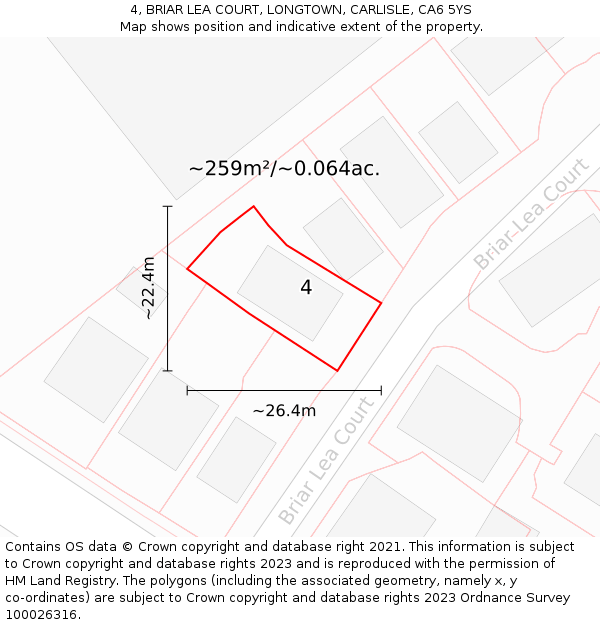 4, BRIAR LEA COURT, LONGTOWN, CARLISLE, CA6 5YS: Plot and title map
