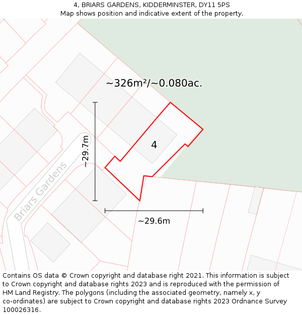 4, BRIARS GARDENS, KIDDERMINSTER, DY11 5PS: Plot and title map