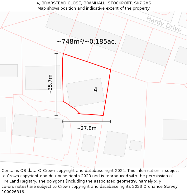 4, BRIARSTEAD CLOSE, BRAMHALL, STOCKPORT, SK7 2AS: Plot and title map
