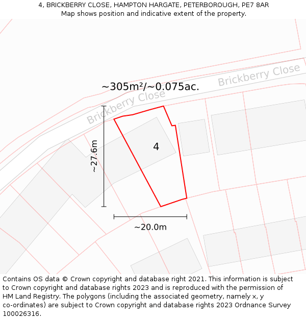 4, BRICKBERRY CLOSE, HAMPTON HARGATE, PETERBOROUGH, PE7 8AR: Plot and title map