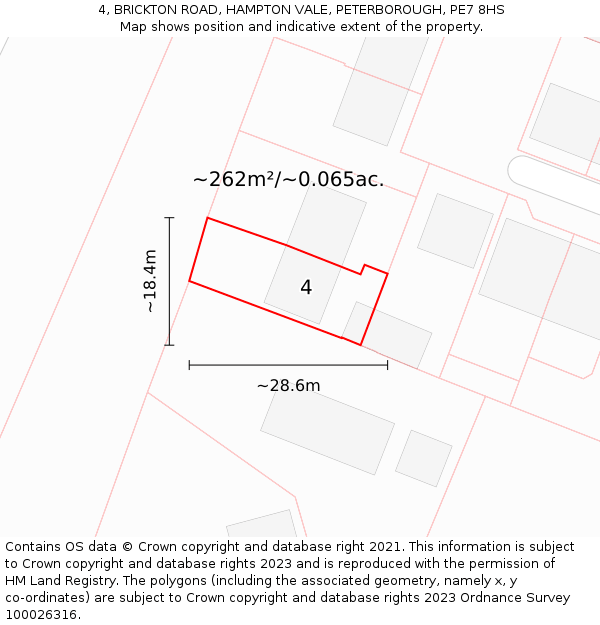 4, BRICKTON ROAD, HAMPTON VALE, PETERBOROUGH, PE7 8HS: Plot and title map
