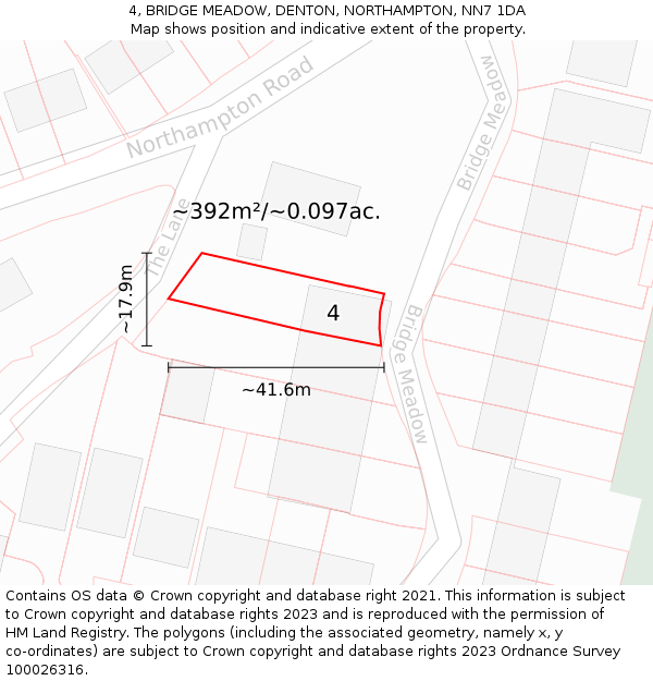 4, BRIDGE MEADOW, DENTON, NORTHAMPTON, NN7 1DA: Plot and title map