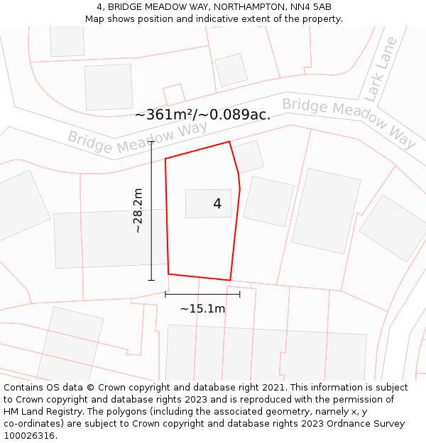 4, BRIDGE MEADOW WAY, NORTHAMPTON, NN4 5AB: Plot and title map