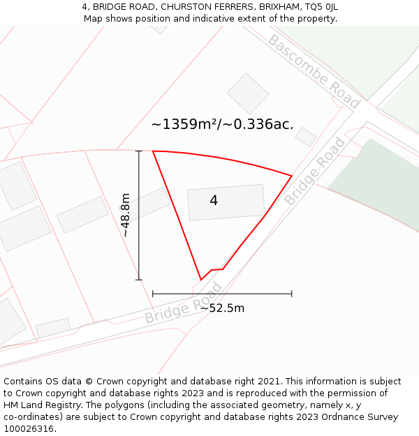 4, BRIDGE ROAD, CHURSTON FERRERS, BRIXHAM, TQ5 0JL: Plot and title map