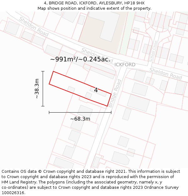 4, BRIDGE ROAD, ICKFORD, AYLESBURY, HP18 9HX: Plot and title map