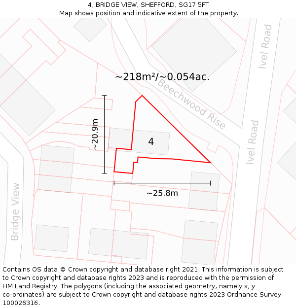4, BRIDGE VIEW, SHEFFORD, SG17 5FT: Plot and title map