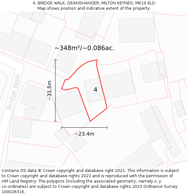 4, BRIDGE WALK, DEANSHANGER, MILTON KEYNES, MK19 6LD: Plot and title map