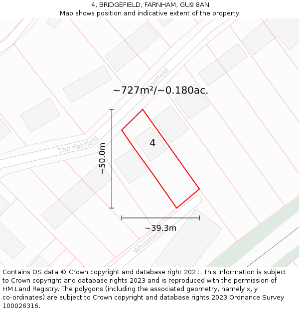 4, BRIDGEFIELD, FARNHAM, GU9 8AN: Plot and title map