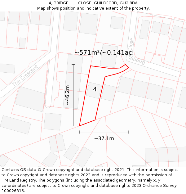 4, BRIDGEHILL CLOSE, GUILDFORD, GU2 8BA: Plot and title map