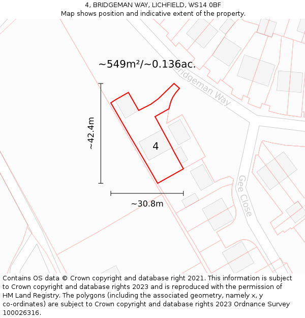 4, BRIDGEMAN WAY, LICHFIELD, WS14 0BF: Plot and title map