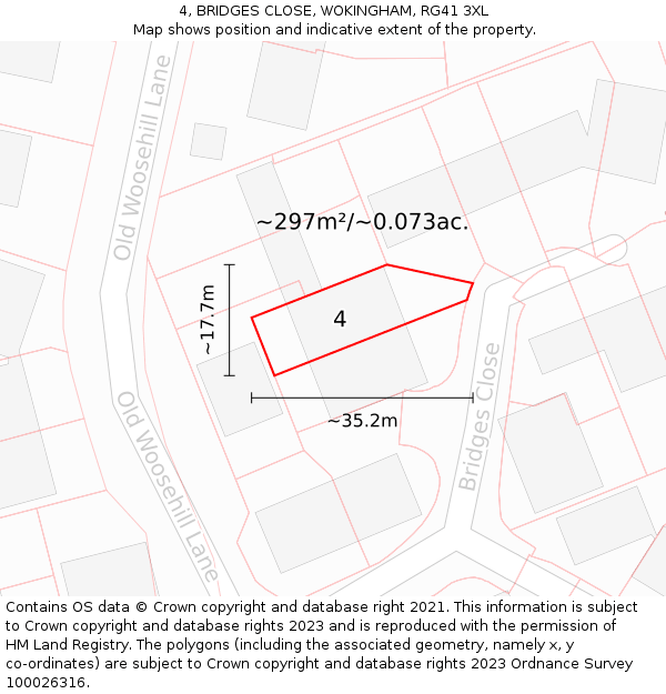 4, BRIDGES CLOSE, WOKINGHAM, RG41 3XL: Plot and title map