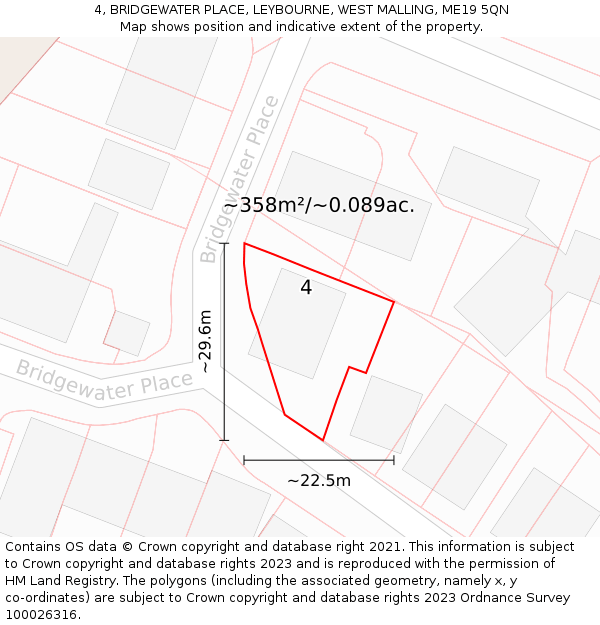 4, BRIDGEWATER PLACE, LEYBOURNE, WEST MALLING, ME19 5QN: Plot and title map