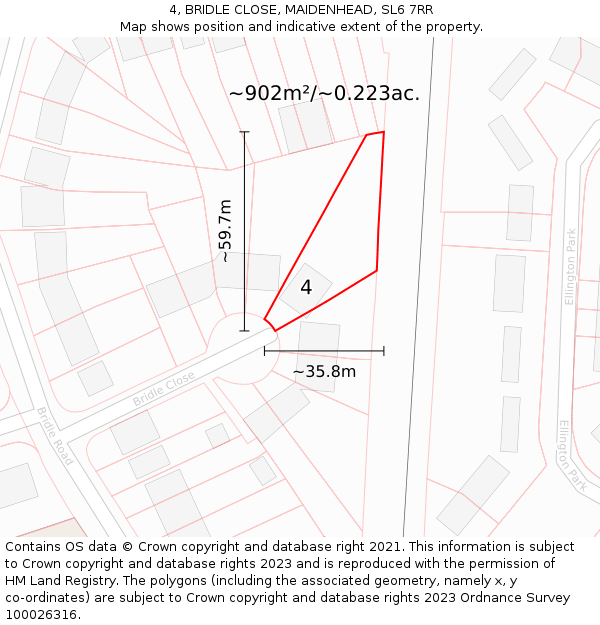 4, BRIDLE CLOSE, MAIDENHEAD, SL6 7RR: Plot and title map