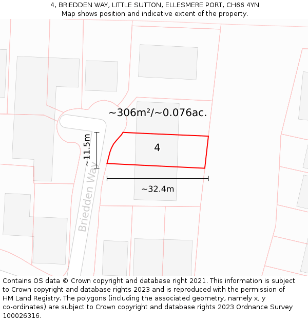 4, BRIEDDEN WAY, LITTLE SUTTON, ELLESMERE PORT, CH66 4YN: Plot and title map