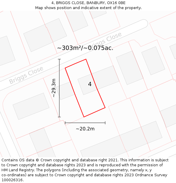 4, BRIGGS CLOSE, BANBURY, OX16 0BE: Plot and title map