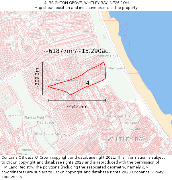 4, BRIGHTON GROVE, WHITLEY BAY, NE26 1QH: Plot and title map