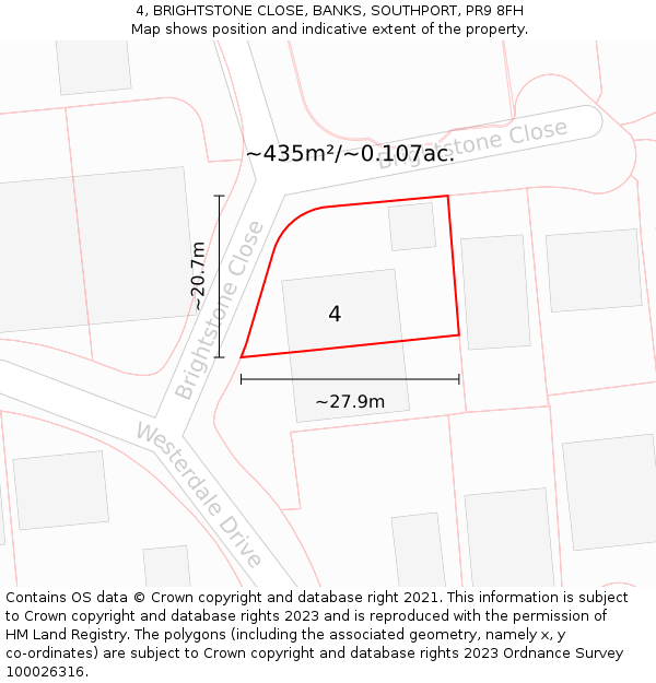 4, BRIGHTSTONE CLOSE, BANKS, SOUTHPORT, PR9 8FH: Plot and title map