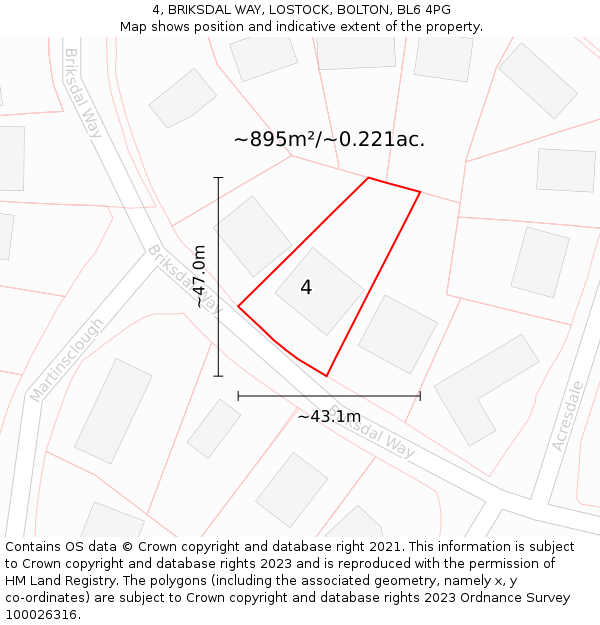 4, BRIKSDAL WAY, LOSTOCK, BOLTON, BL6 4PG: Plot and title map