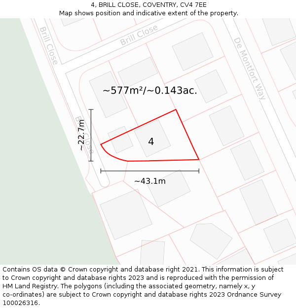 4, BRILL CLOSE, COVENTRY, CV4 7EE: Plot and title map