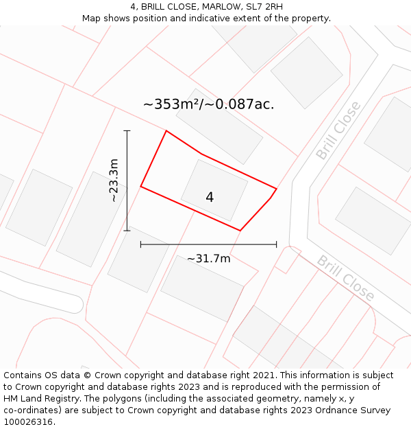 4, BRILL CLOSE, MARLOW, SL7 2RH: Plot and title map