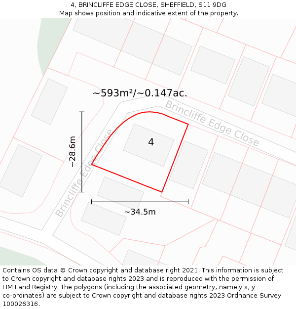 4, BRINCLIFFE EDGE CLOSE, SHEFFIELD, S11 9DG: Plot and title map