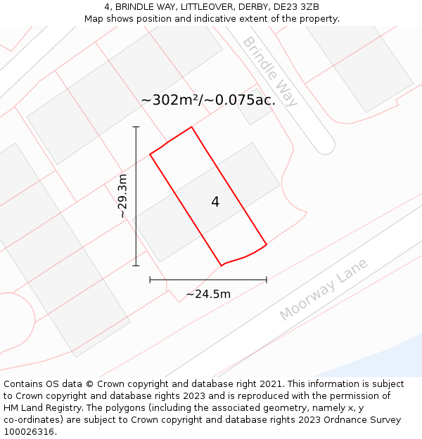 4, BRINDLE WAY, LITTLEOVER, DERBY, DE23 3ZB: Plot and title map