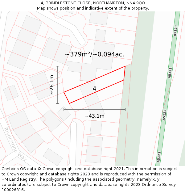 4, BRINDLESTONE CLOSE, NORTHAMPTON, NN4 9QQ: Plot and title map
