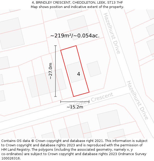 4, BRINDLEY CRESCENT, CHEDDLETON, LEEK, ST13 7HF: Plot and title map