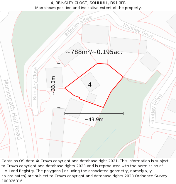 4, BRINSLEY CLOSE, SOLIHULL, B91 3FR: Plot and title map