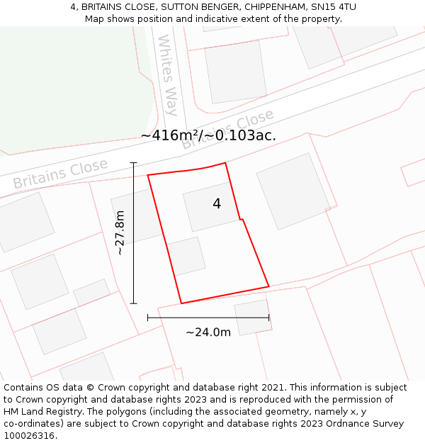4, BRITAINS CLOSE, SUTTON BENGER, CHIPPENHAM, SN15 4TU: Plot and title map