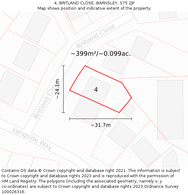 4, BRITLAND CLOSE, BARNSLEY, S75 2JP: Plot and title map