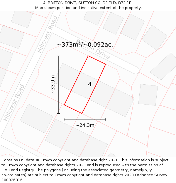 4, BRITTON DRIVE, SUTTON COLDFIELD, B72 1EL: Plot and title map