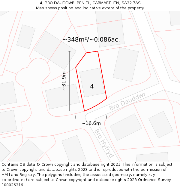 4, BRO DAUDDWR, PENIEL, CARMARTHEN, SA32 7AS: Plot and title map