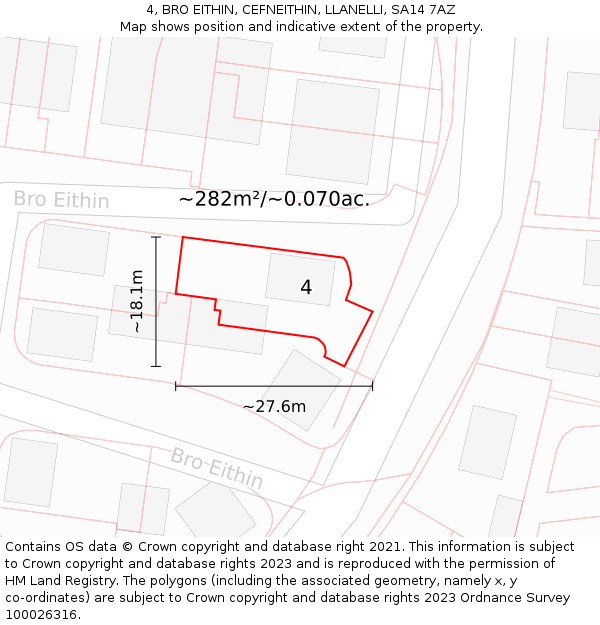 4, BRO EITHIN, CEFNEITHIN, LLANELLI, SA14 7AZ: Plot and title map