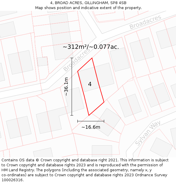 4, BROAD ACRES, GILLINGHAM, SP8 4SB: Plot and title map