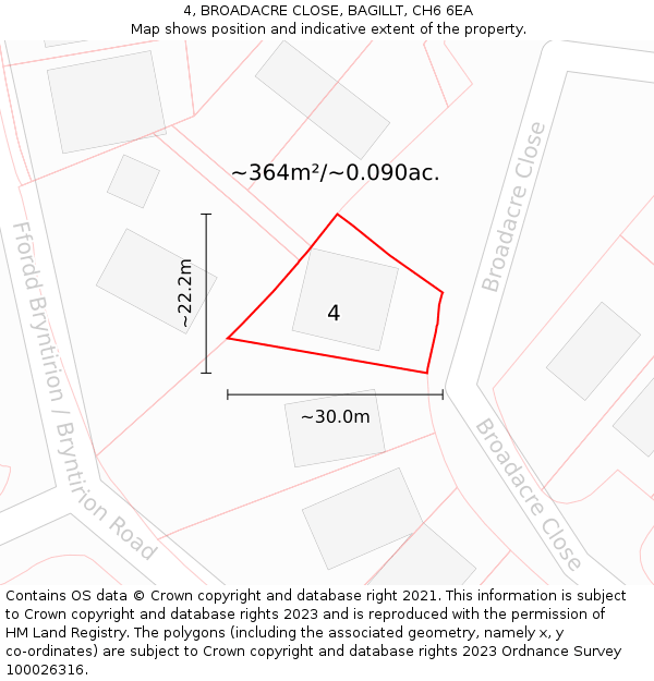 4, BROADACRE CLOSE, BAGILLT, CH6 6EA: Plot and title map