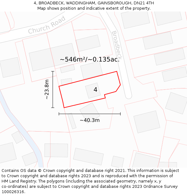 4, BROADBECK, WADDINGHAM, GAINSBOROUGH, DN21 4TH: Plot and title map
