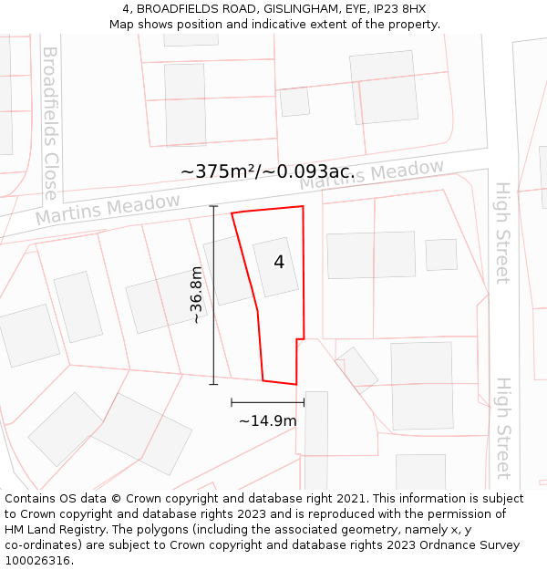 4, BROADFIELDS ROAD, GISLINGHAM, EYE, IP23 8HX: Plot and title map