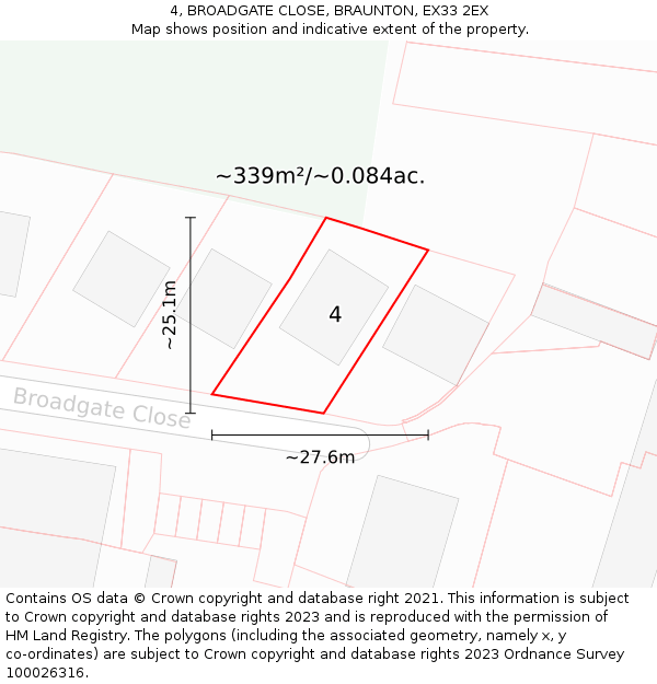 4, BROADGATE CLOSE, BRAUNTON, EX33 2EX: Plot and title map