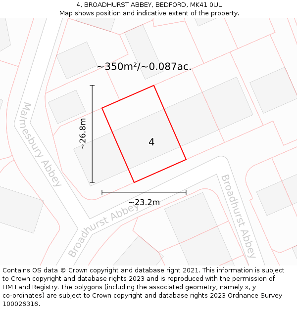 4, BROADHURST ABBEY, BEDFORD, MK41 0UL: Plot and title map