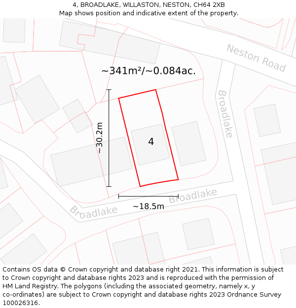 4, BROADLAKE, WILLASTON, NESTON, CH64 2XB: Plot and title map