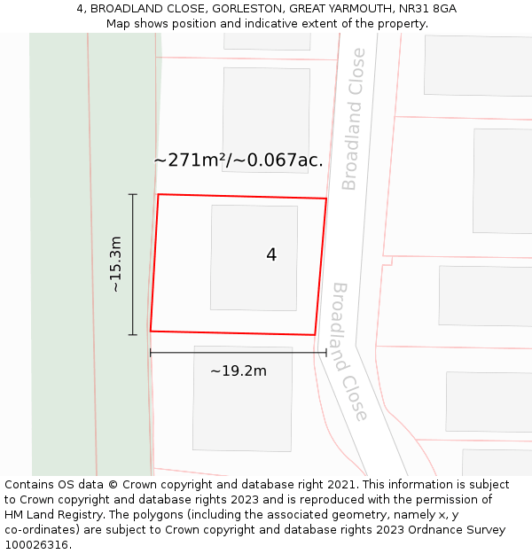 4, BROADLAND CLOSE, GORLESTON, GREAT YARMOUTH, NR31 8GA: Plot and title map