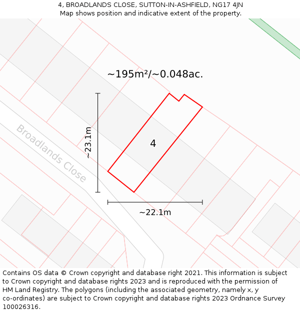 4, BROADLANDS CLOSE, SUTTON-IN-ASHFIELD, NG17 4JN: Plot and title map