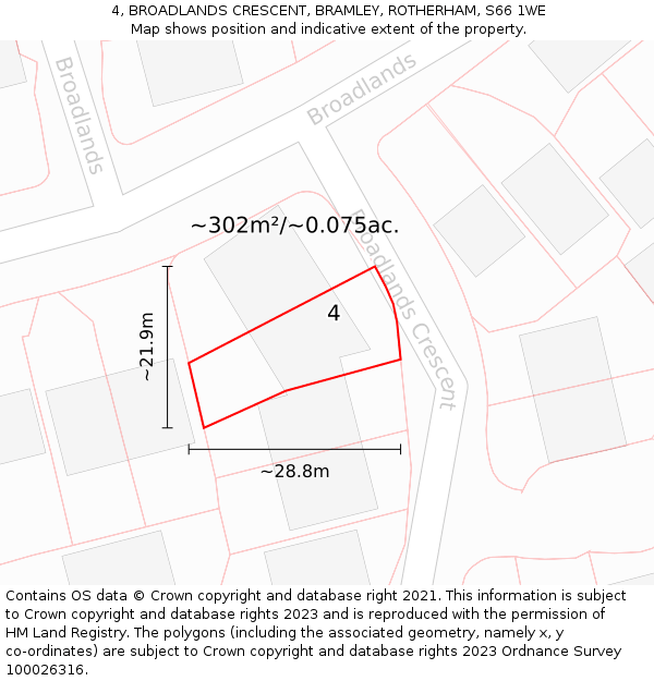 4, BROADLANDS CRESCENT, BRAMLEY, ROTHERHAM, S66 1WE: Plot and title map