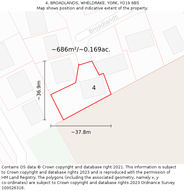 4, BROADLANDS, WHELDRAKE, YORK, YO19 6BS: Plot and title map