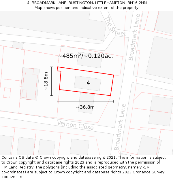 4, BROADMARK LANE, RUSTINGTON, LITTLEHAMPTON, BN16 2NN: Plot and title map
