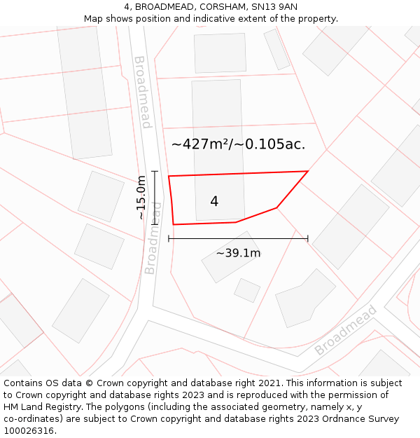 4, BROADMEAD, CORSHAM, SN13 9AN: Plot and title map
