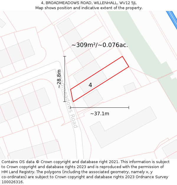 4, BROADMEADOWS ROAD, WILLENHALL, WV12 5JL: Plot and title map