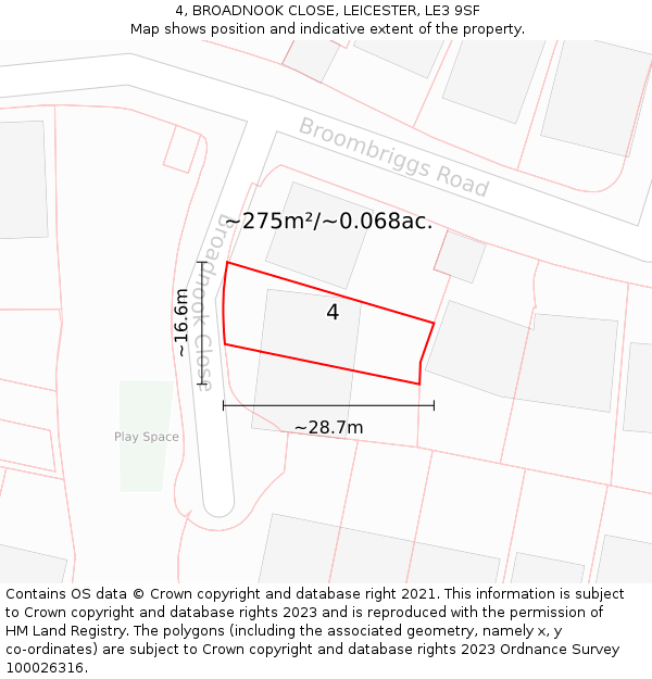 4, BROADNOOK CLOSE, LEICESTER, LE3 9SF: Plot and title map