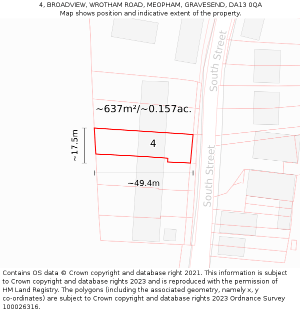 4, BROADVIEW, WROTHAM ROAD, MEOPHAM, GRAVESEND, DA13 0QA: Plot and title map